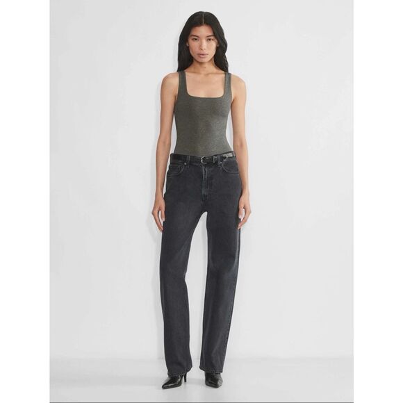 Aritzia Tops - Aritzia Original Contour Pursue Square neck Bodysuit Heather Charcoal S NEW